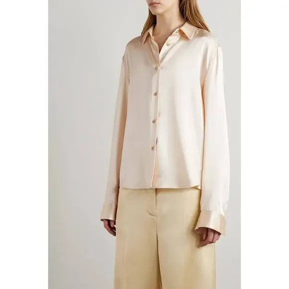 Khaite Argo Silk Charmeuse Top Blouse in Ecru 8 - Picture 2 of 4